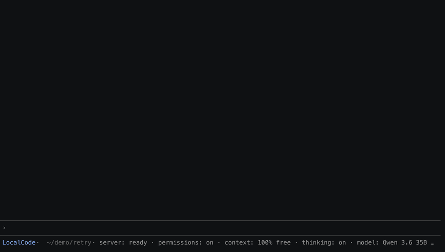 Entering a goal in the localcode chat screen and pressing Enter