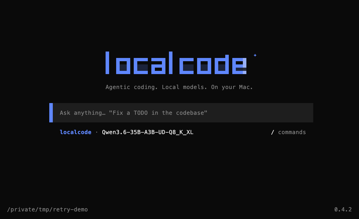 Entering a goal in the localcode prompt and pressing Enter
